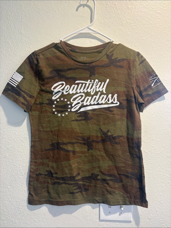 Grunt Style Tops - Grunt Style Women's Camo 'Beautiful Badass' Tee - Olive, Brown
